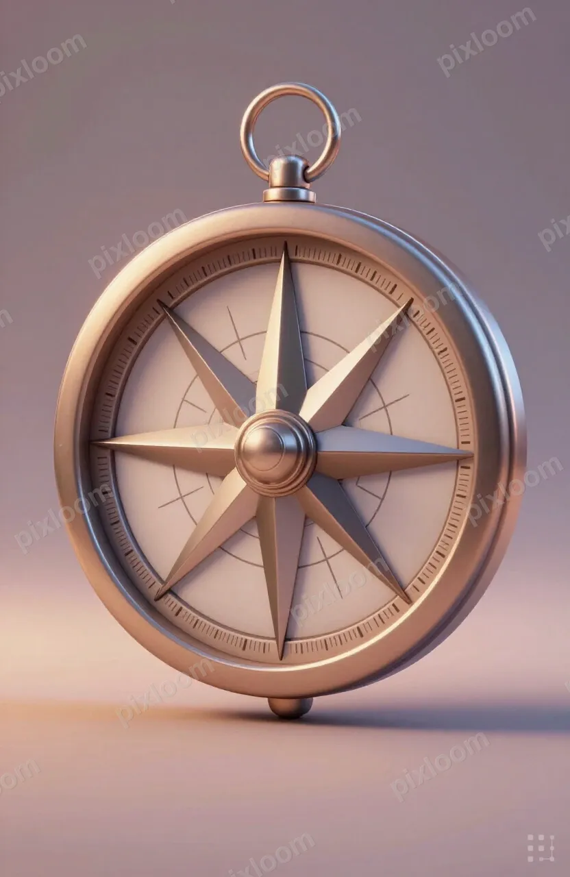 3D rendered compass rose with cardinal directions, metallic 