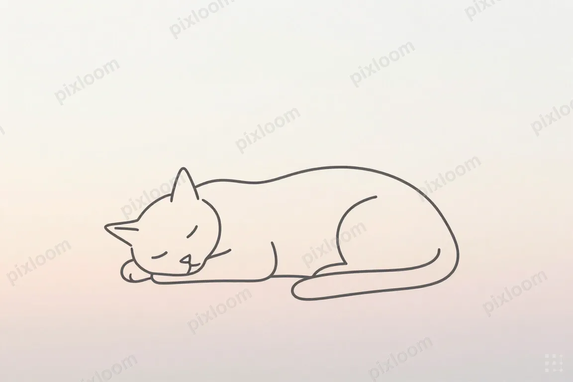Minimalist single-line drawing of a sleeping cat, continuous