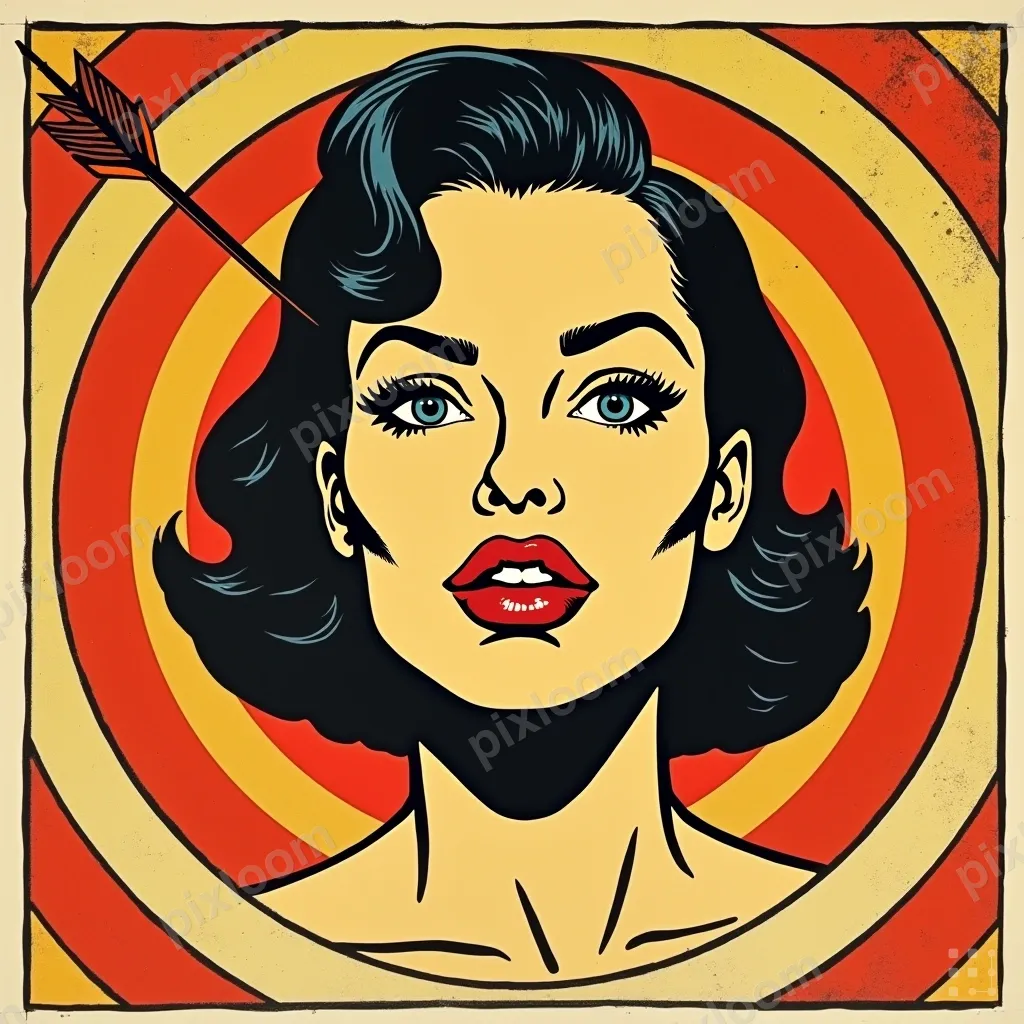 Pop art target with arrow in bullseye, bold concentric rings