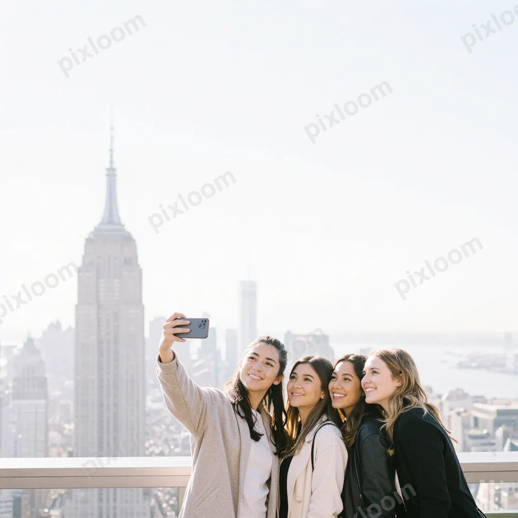 Friends taking a selfie at a scenic overlook new york time s