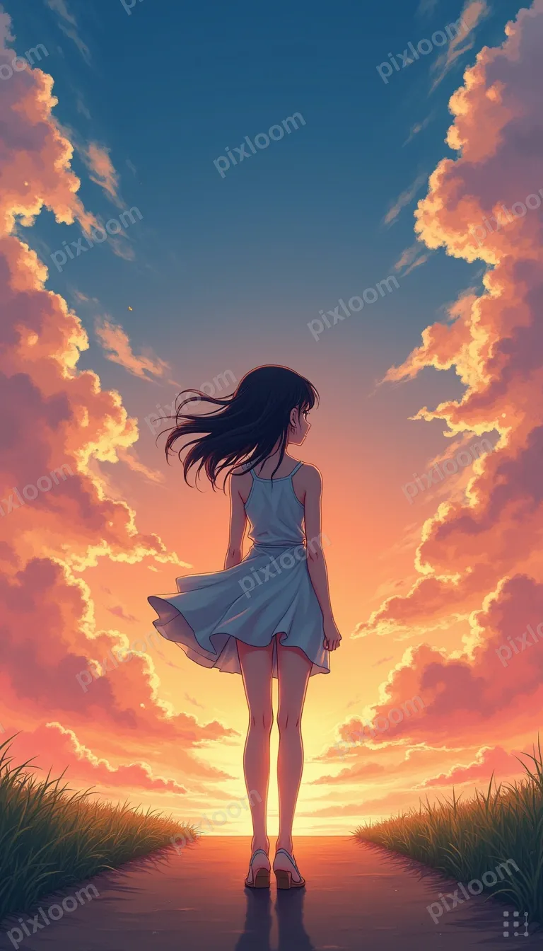 Anime-style character standing at crossroads, two paths dive