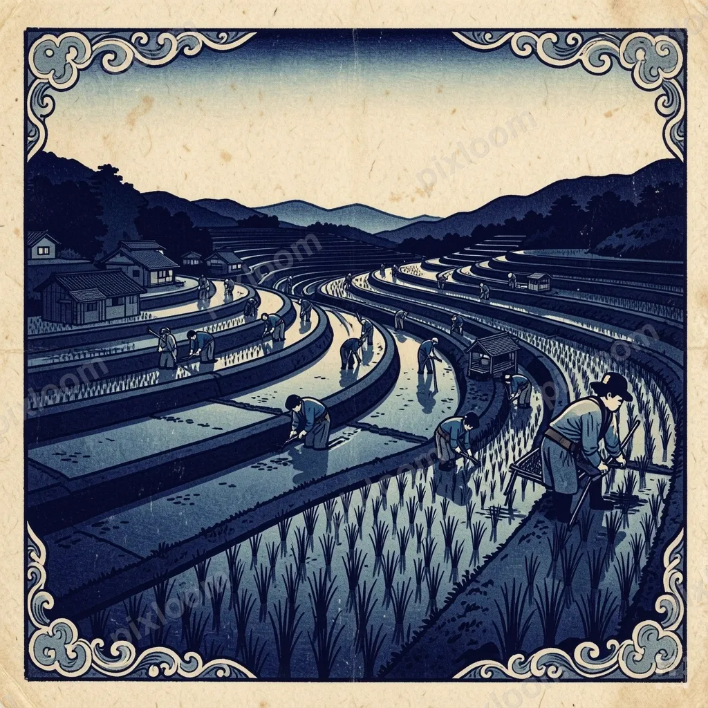 working terraced rice fields, sustainable agriculture in spa