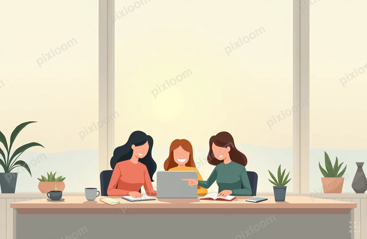 A diverse team of four people gathered around a laptop in a 