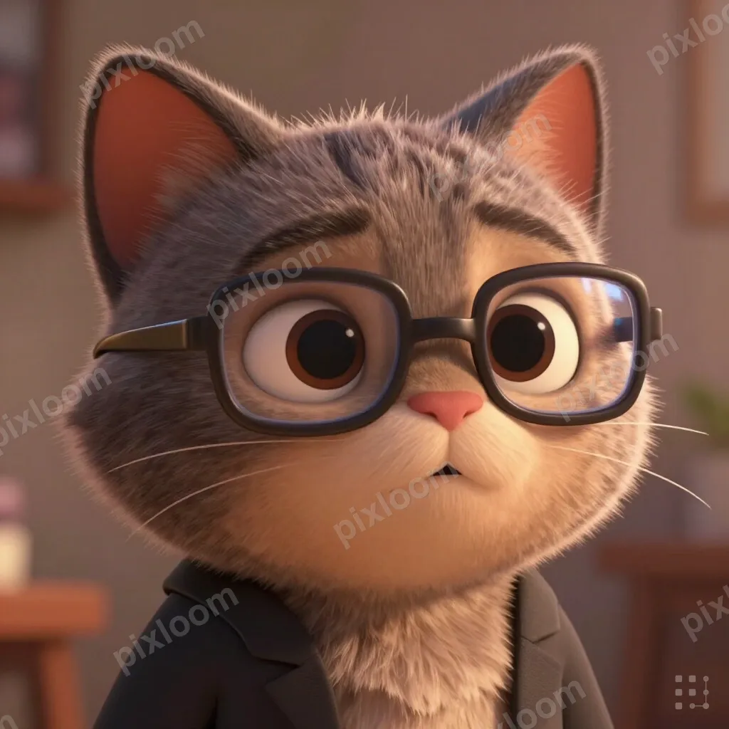 avatar of a cat wearing tiny glasses, professional headshot 