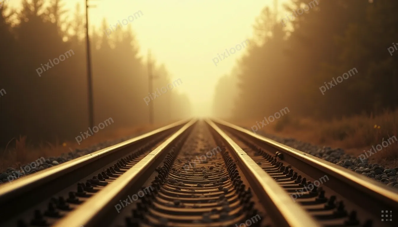 Vintage photograph of an empty train track stretching to the
