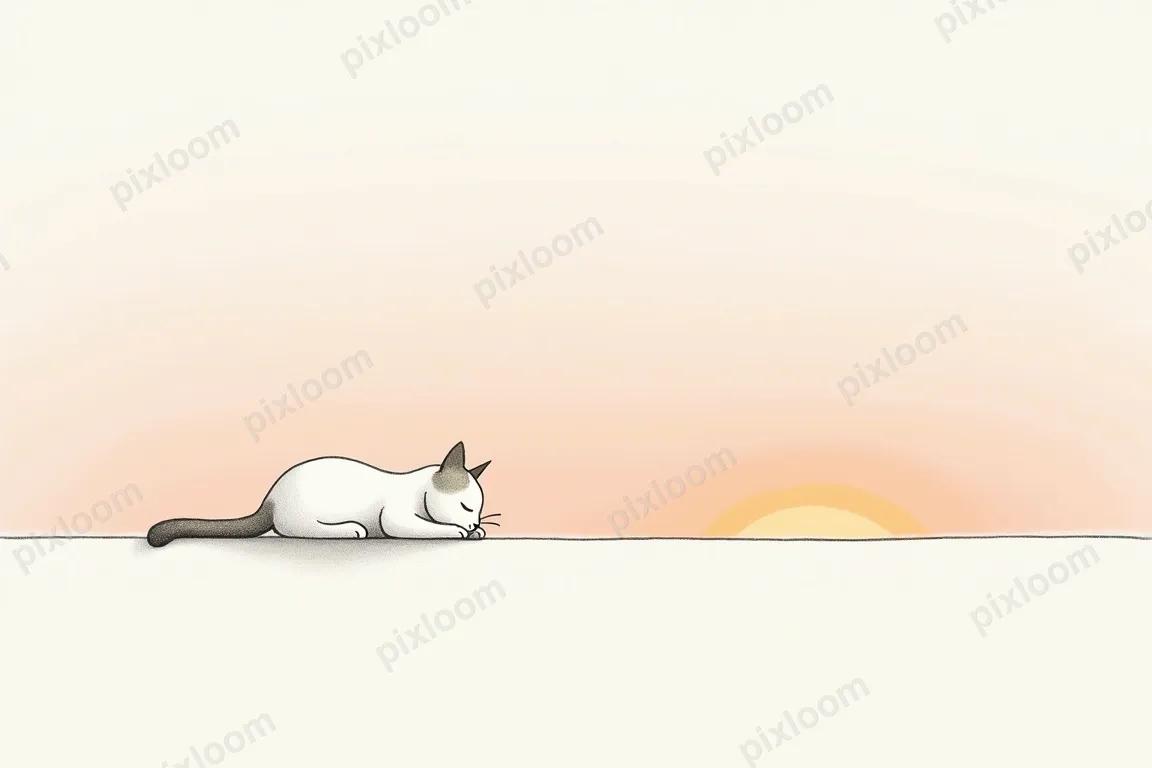 Minimalist single-line drawing of a sleeping cat, continuous