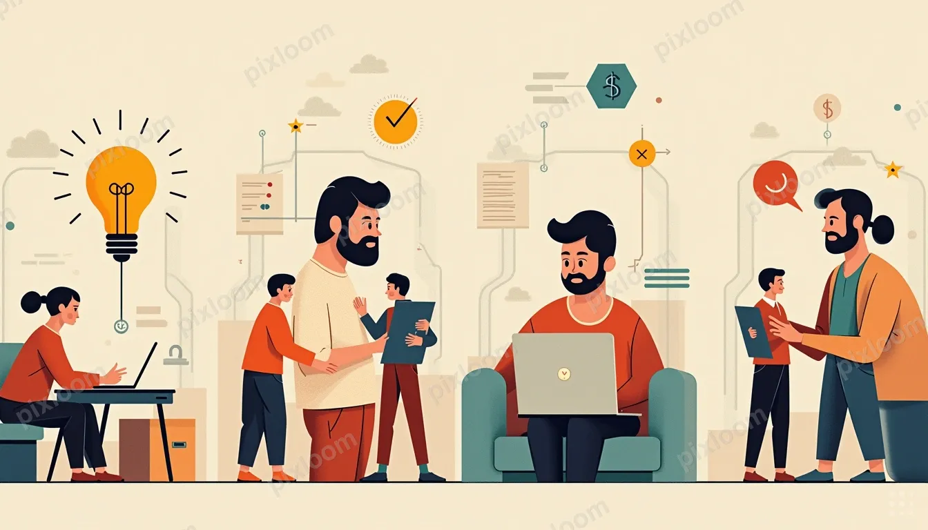 Modern illustration of the indie hacker journey — idea light
