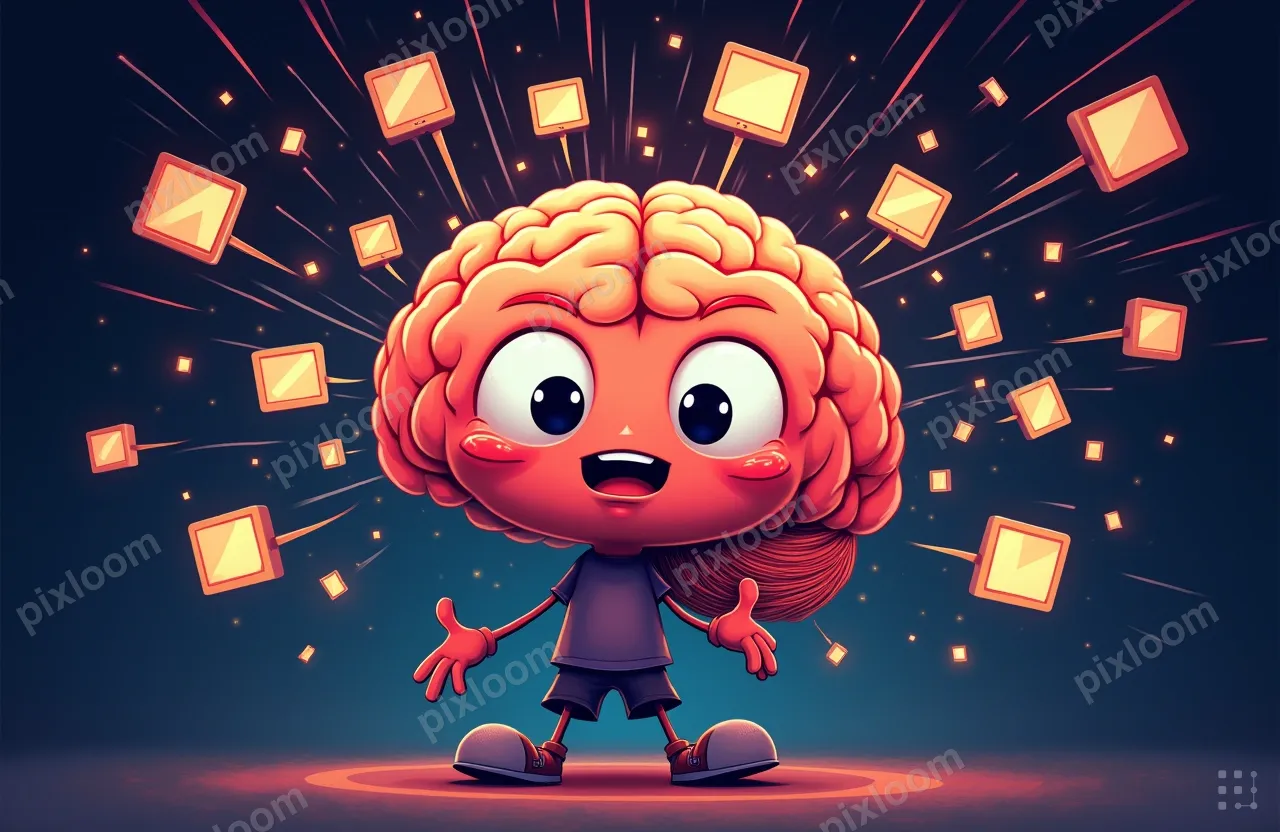 A human brain illustration with dozens of tiny glowing 
scre