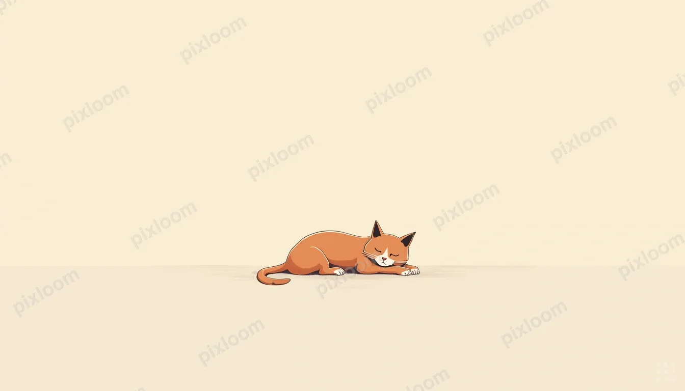 Minimalist single-line drawing of a sleeping cat, continuous