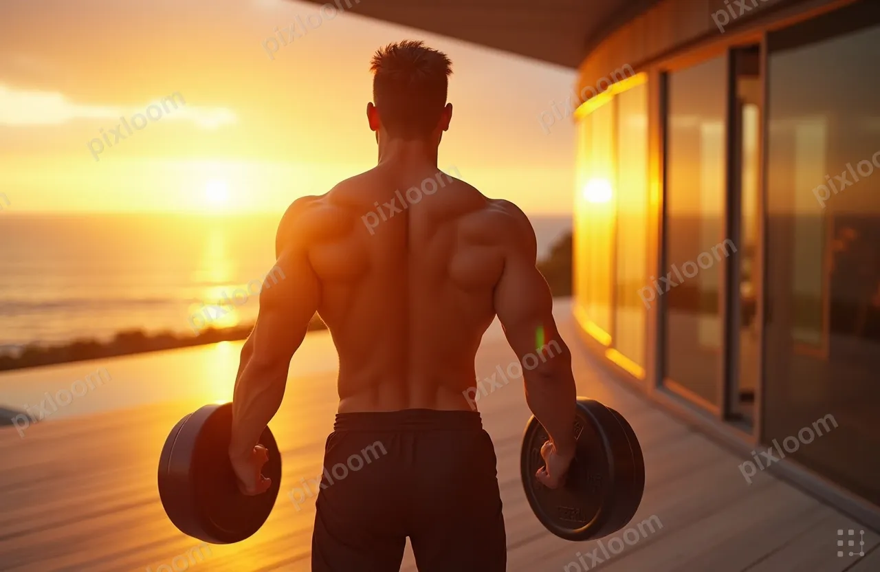 man in his mid-forties lifting weights on the deck of a mode