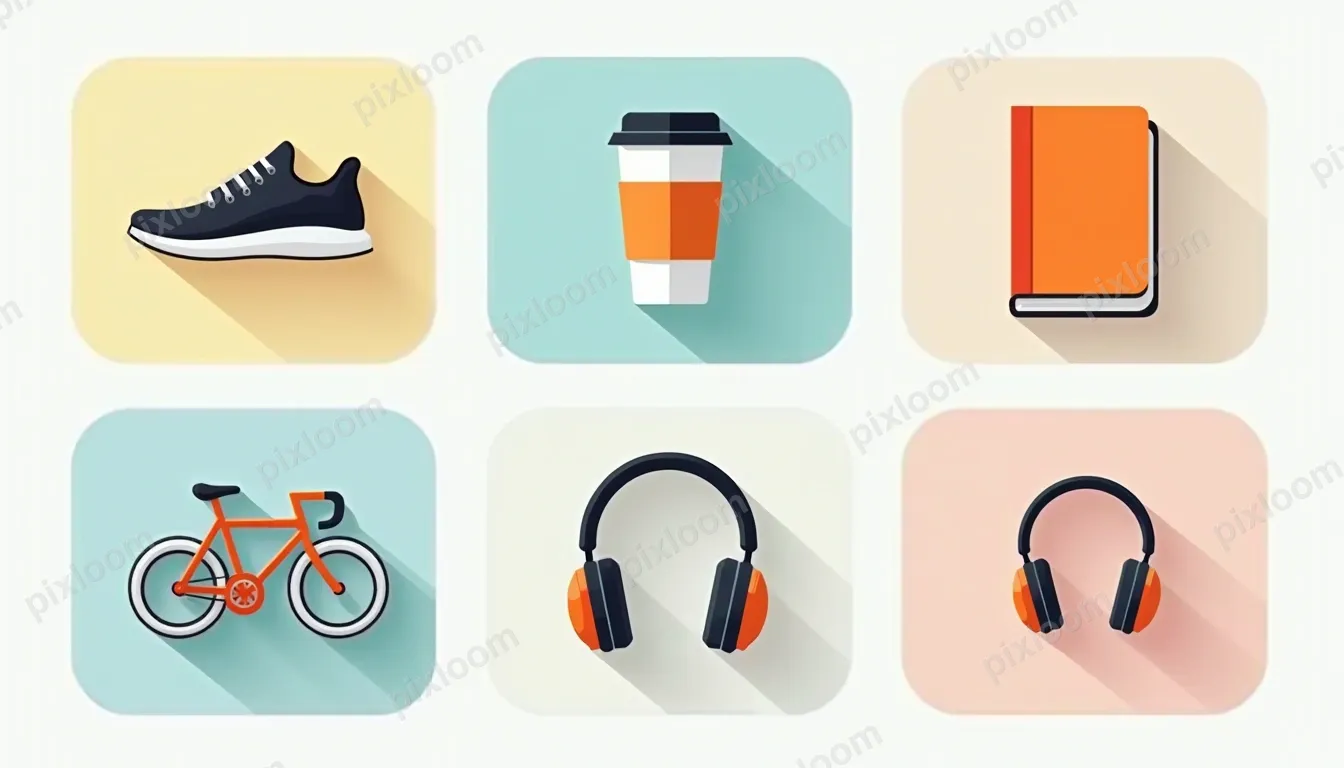 Icon set of lifestyle activities — running shoe, coffee cup,