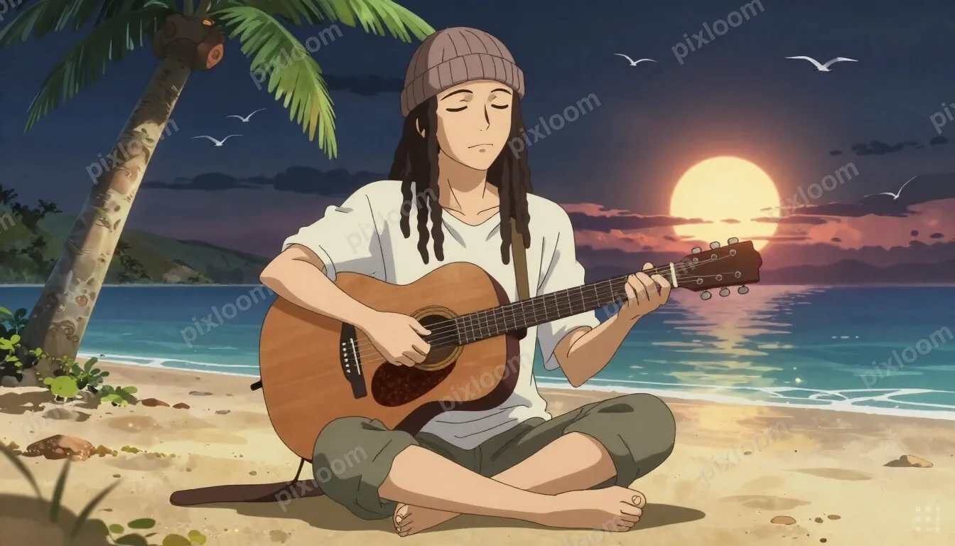 A man with long dreadlocks and a knit beanie sits cross-legg