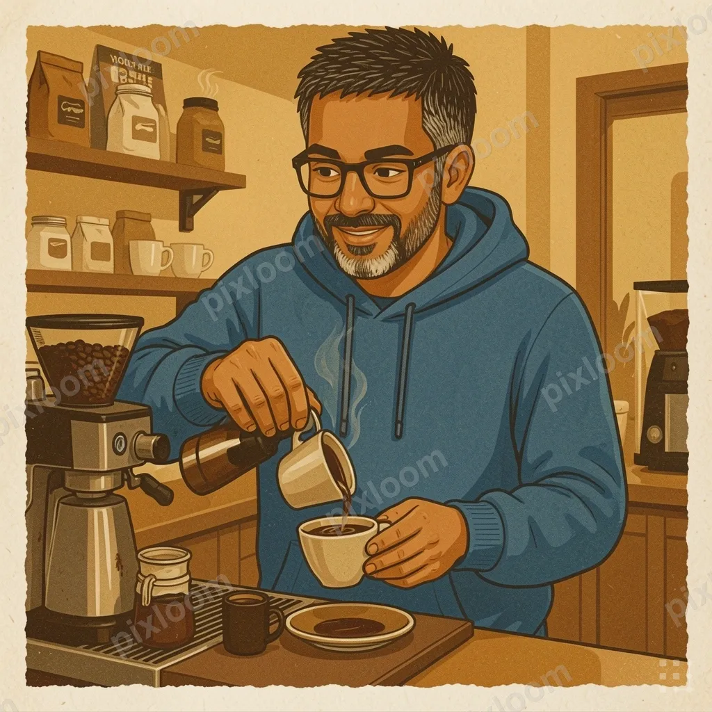 working in a coffee shop preparing fresh coffee with focused