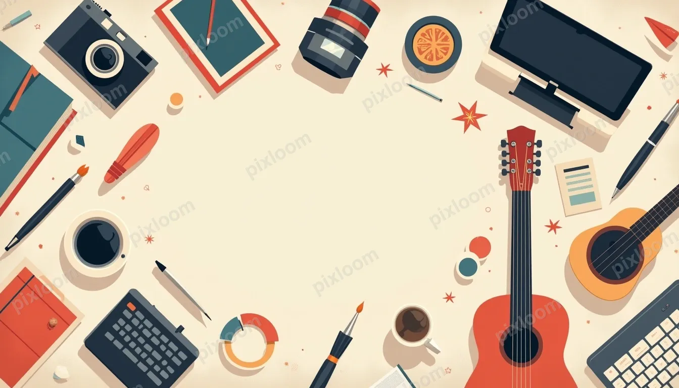 Modern illustration of creative tools arranged in a workspac