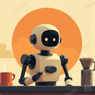 a friendly robot barista making coffee