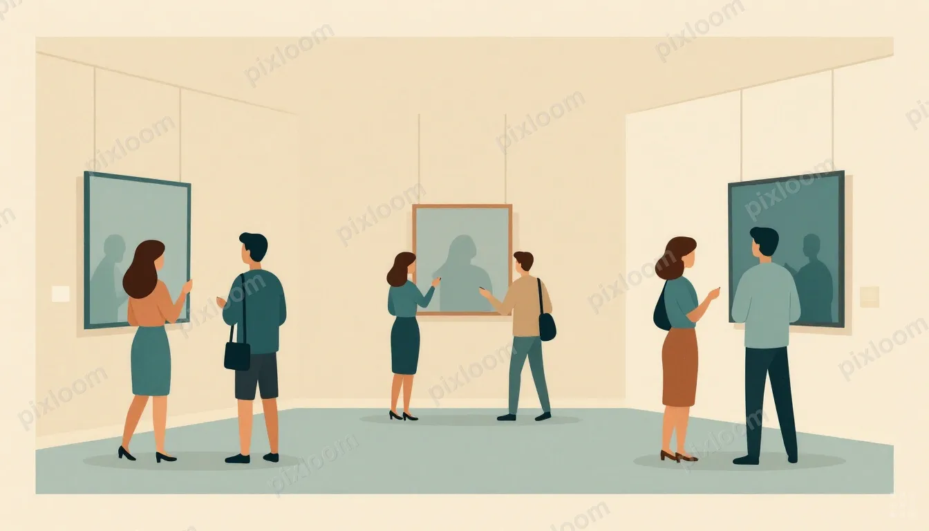 art gallery opening night with people viewing paintings
