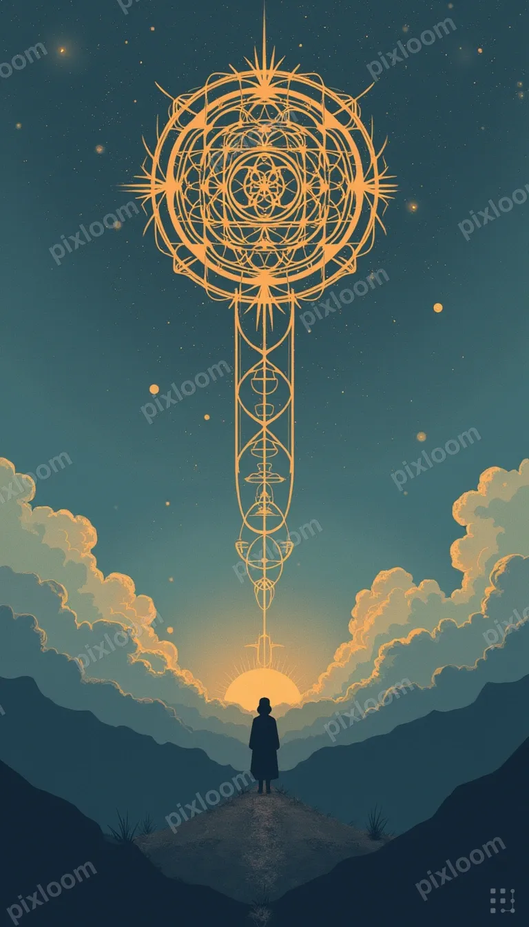 Geometric sacred pattern with interlocking circles and trian