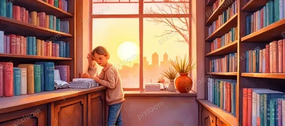cozy bookstore at sunset