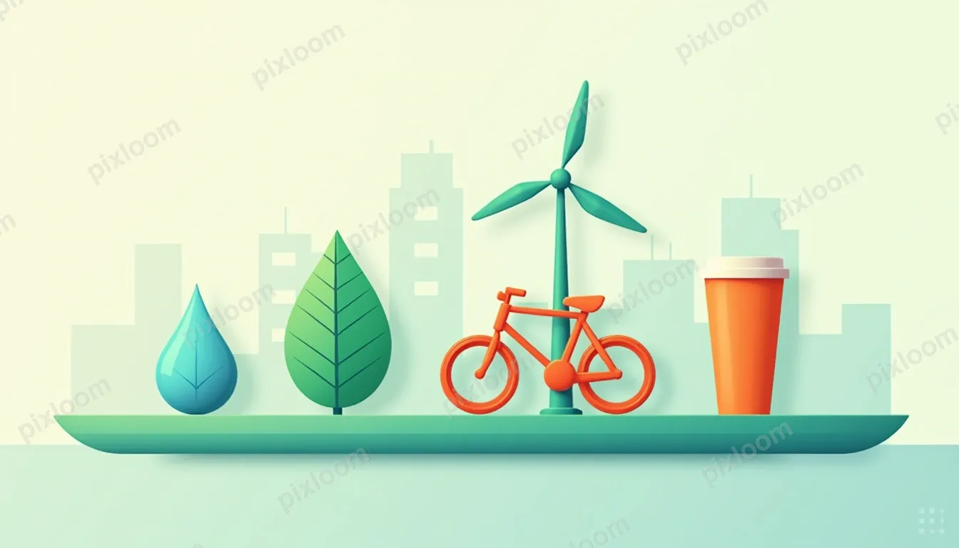 Vector illustration of sustainability icons — leaf, water dr