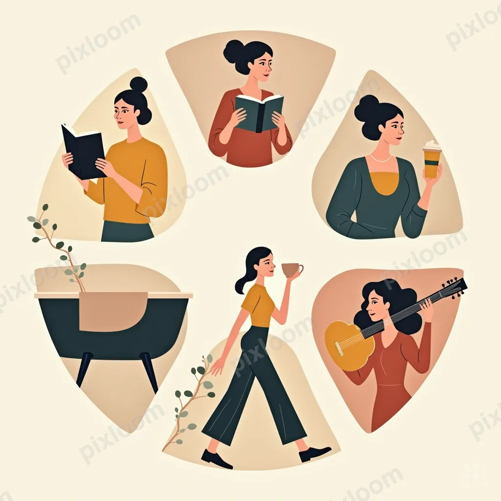 Modern illustration of self-care activities in a circle — ba