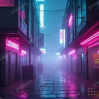 neon-lit alley in a cyberpunk city