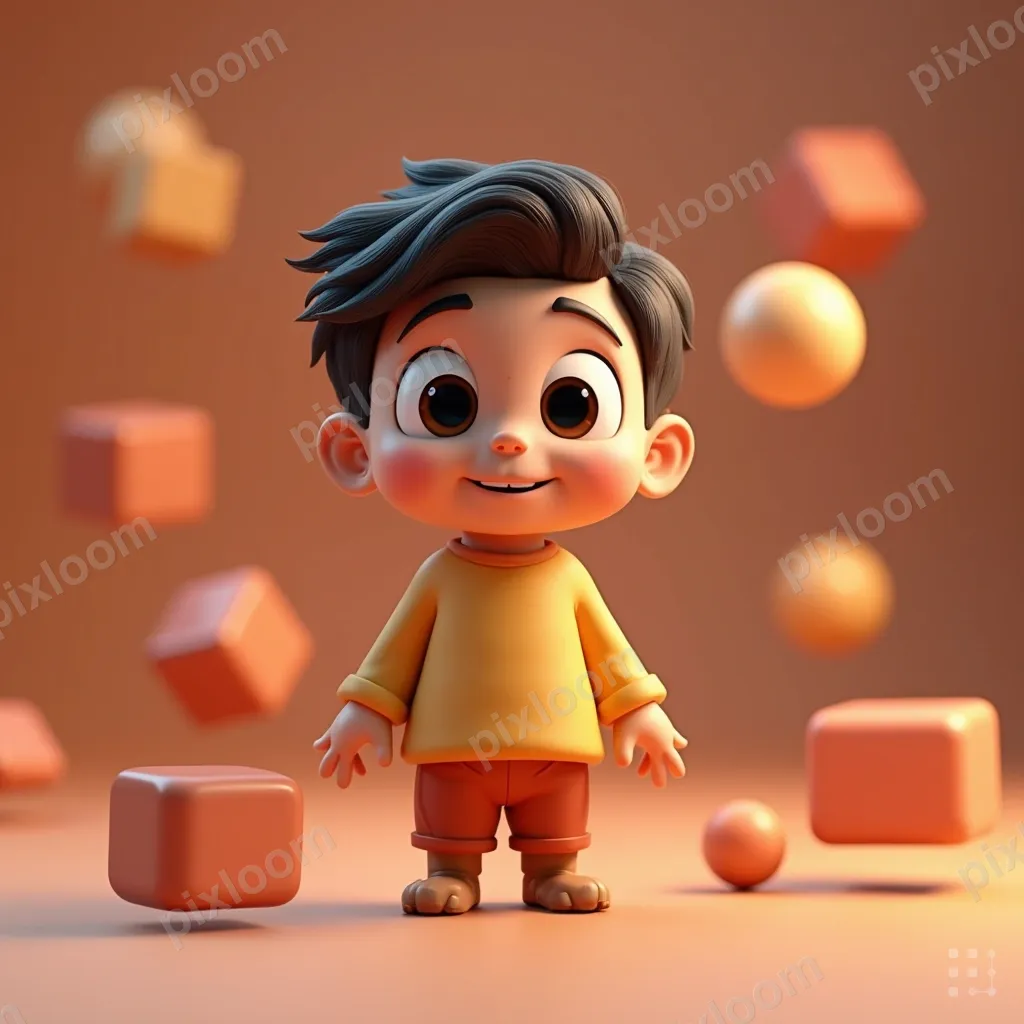 3D abstract composition of glossy spheres and matte cubes fl