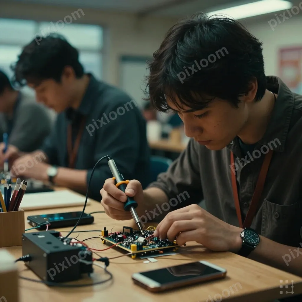 Person repairing electronics at a community repair cafe, sol