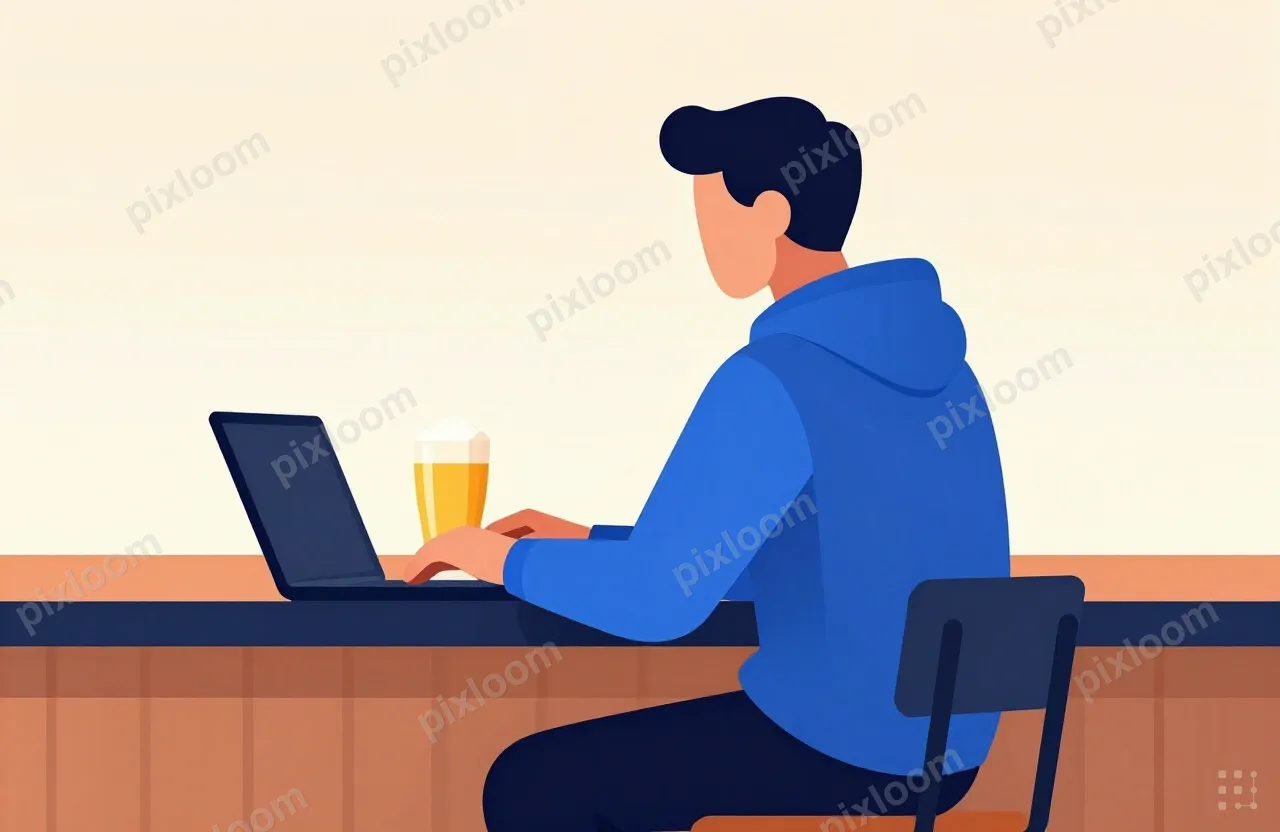 A man in a casual hoodie, seen from behind, seated at a café