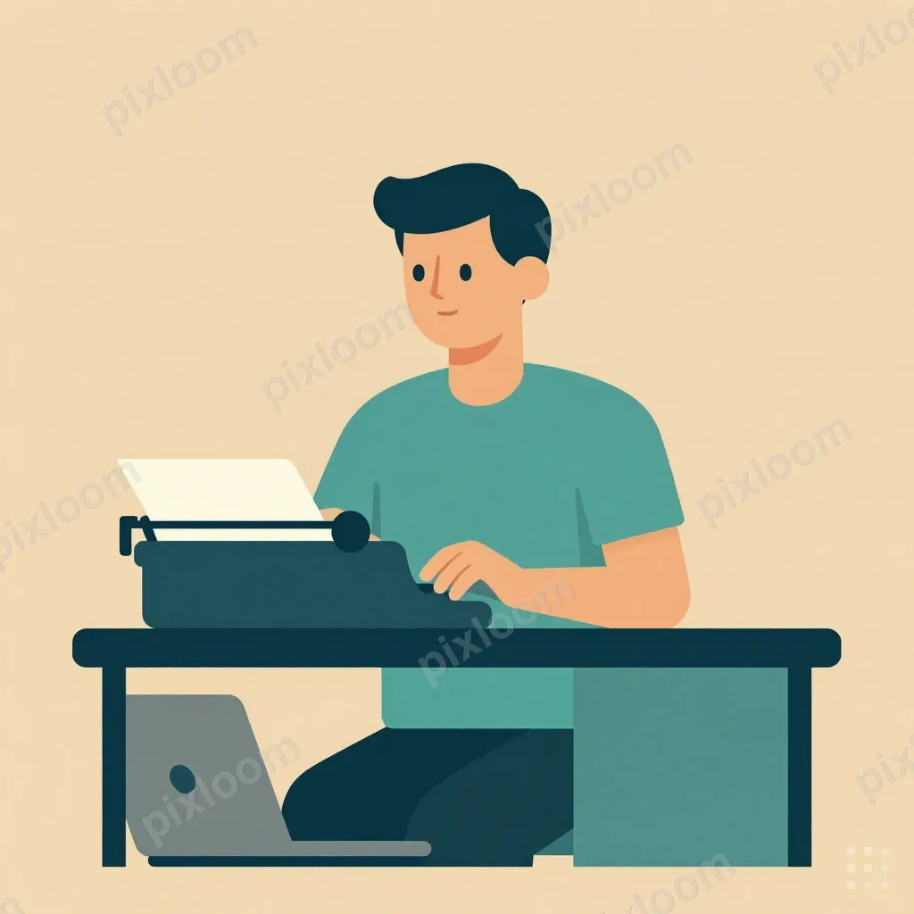 Retro editorial illustration of a person at a typewriter des