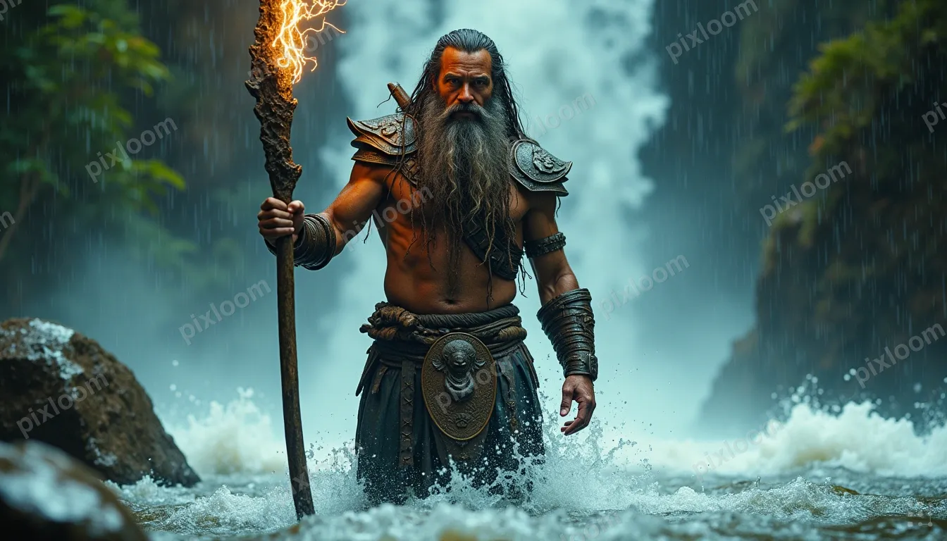A tall man with a long beard and wild dreadlocks stands in a