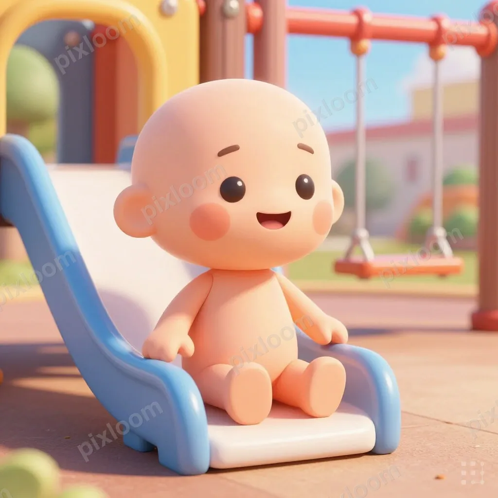 3D rendered playground scene with tiny cute characters on sl