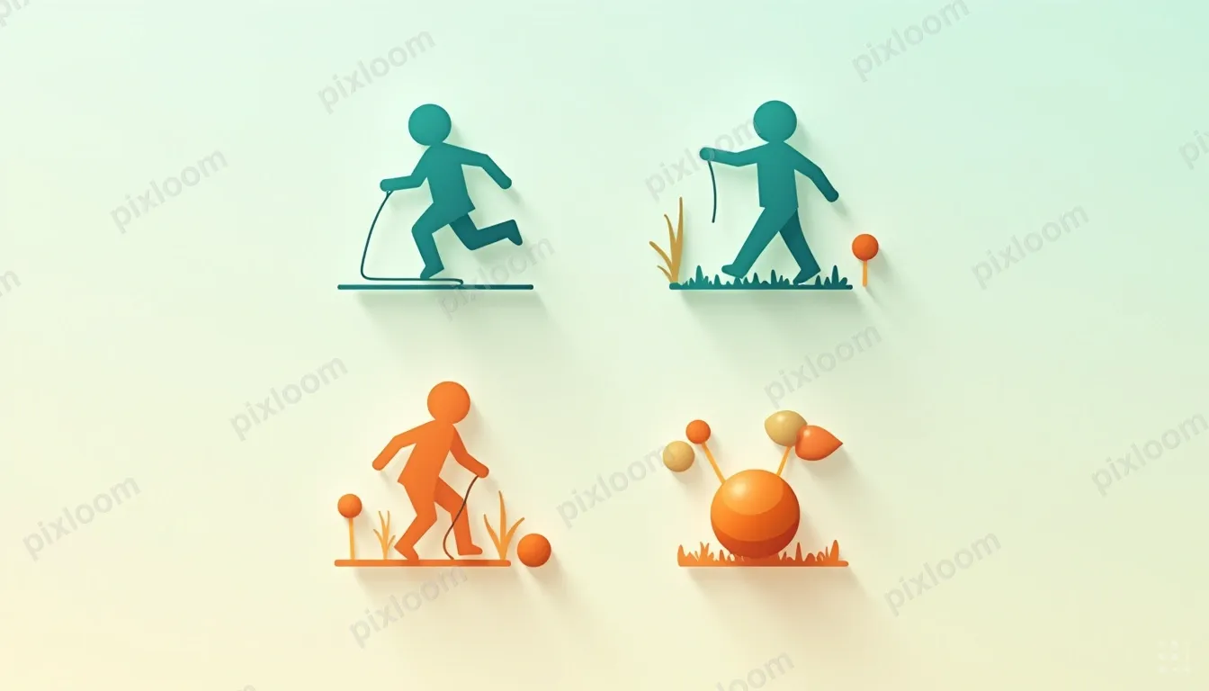 Vector flat illustration of children's games — jump rope, ho