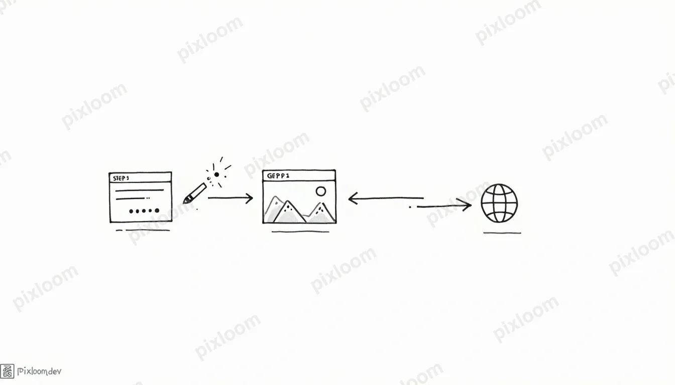 A minimalist black line-art illustration showing a left-to-r