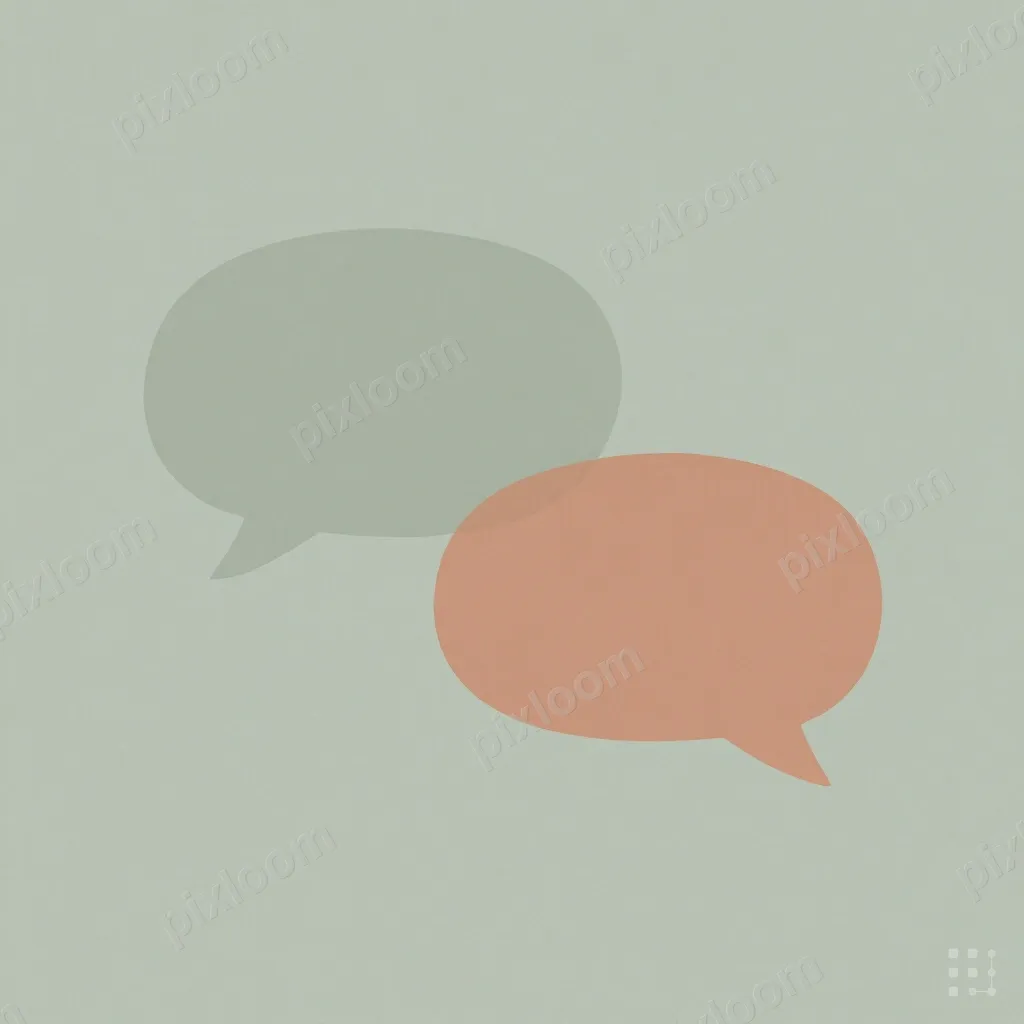 Minimalist podcast cover, two overlapping speech bubbles in 