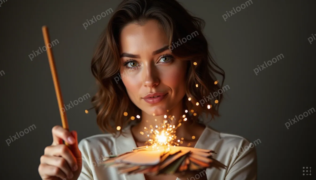 A magic wand hovering over a small set of swatches or shapes