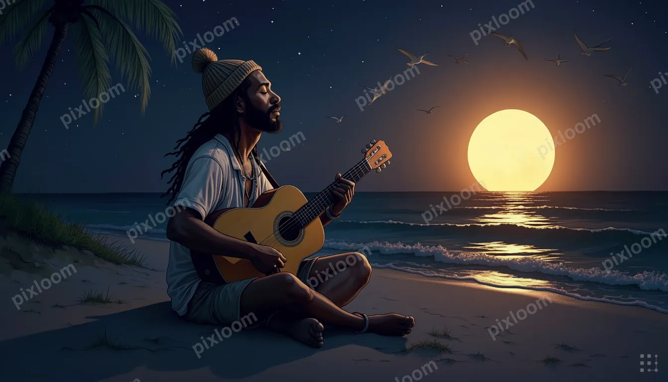A man with dreadlocks and a knit beanie sits cross-legged on
