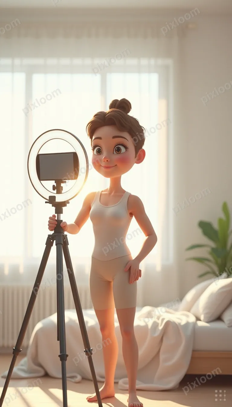 Content creator filming themselves with a ring light, smartp