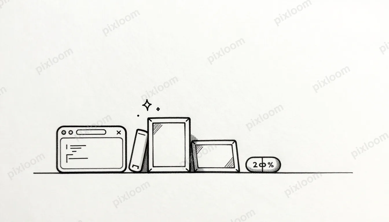 A minimalist line-art “shelf” along the bottom 20% of the se