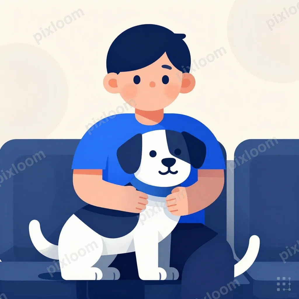 Child hugging a therapy dog, big smile, comfort animal vest,