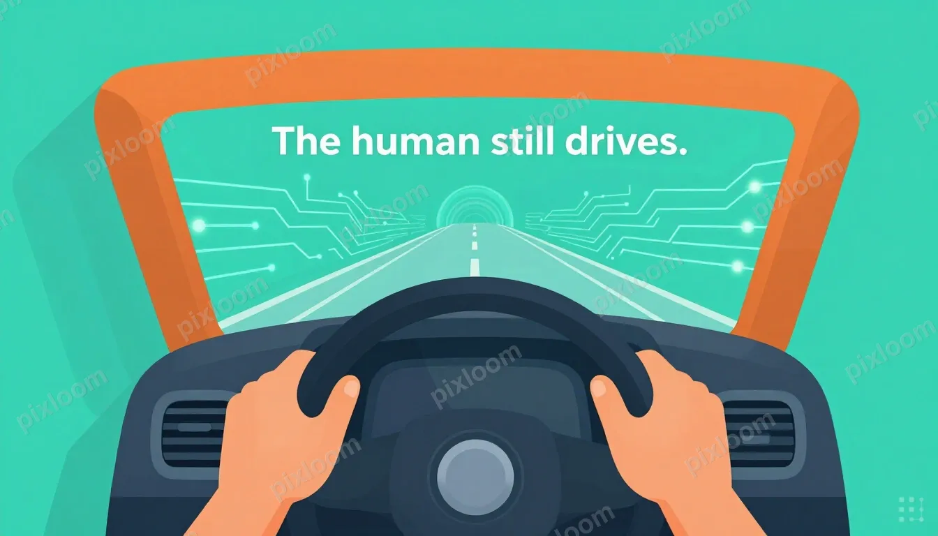 A person's hands gripping a steering wheel. Through the wind