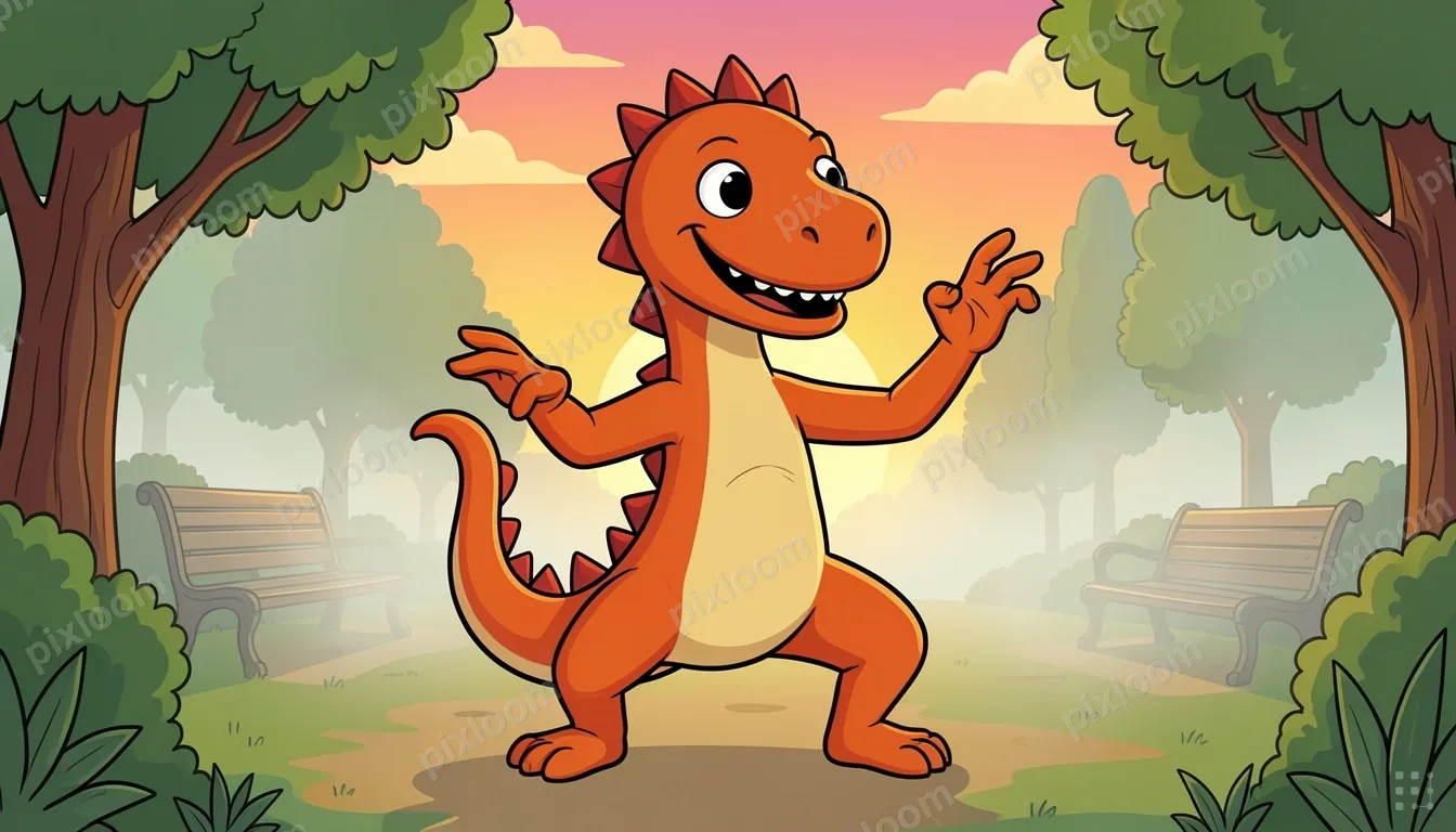 creature practicing tai chi in a park at sunrise, flowing mo