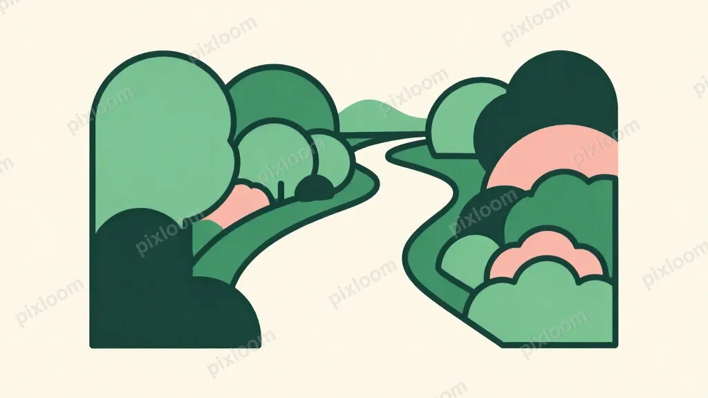 a winding path through a garden at dawn