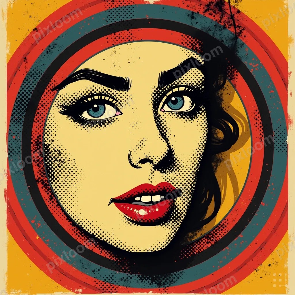 Pop art abstract — bold concentric circles in primary colors