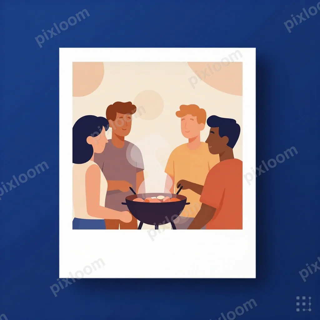Vintage Polaroid-style photo of friends at a summer barbecue