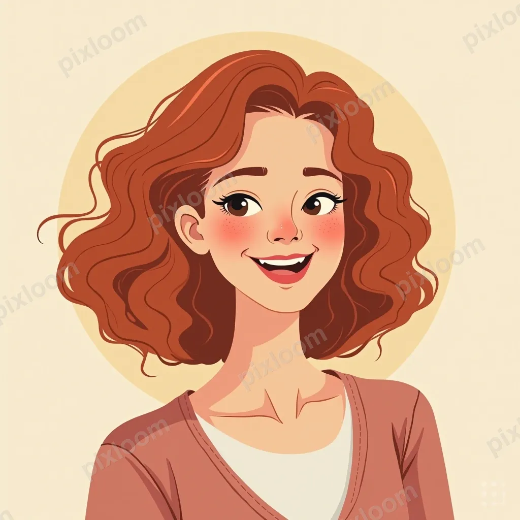 friendly portrait avatar of a smiling woman with curly red h