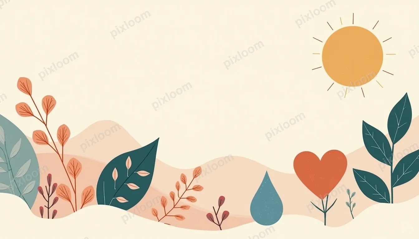 Modern illustration of wellness icons — leaf, heart, sun, wa