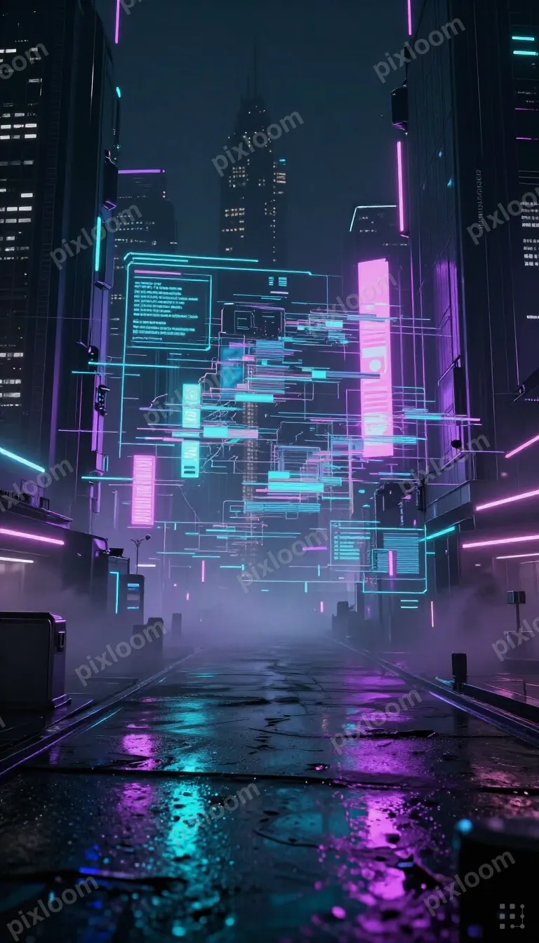 Cyberpunk holographic interference pattern, chromatic aberra