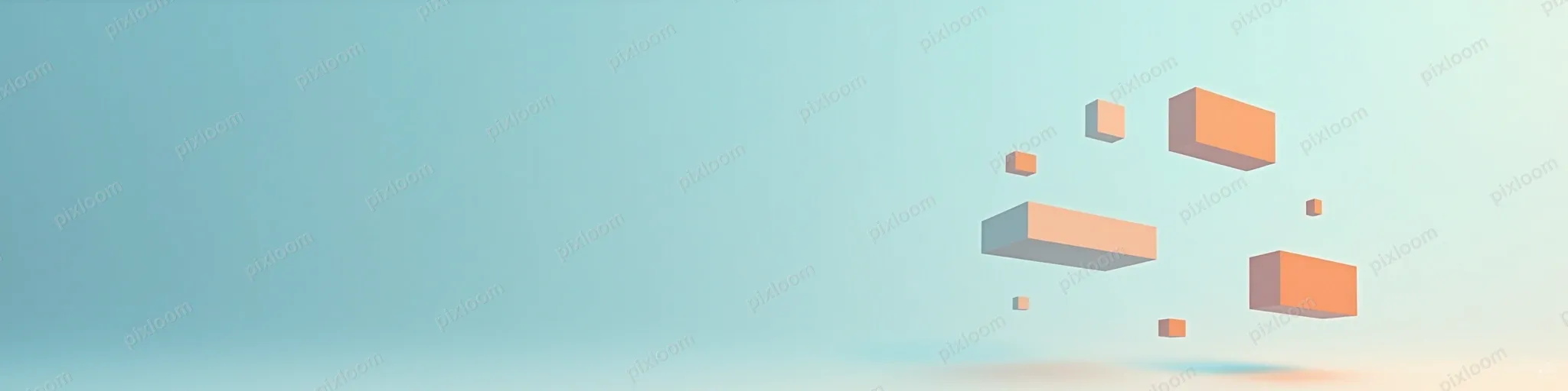 abstract geometric shapes floating on a cool blue gradient,