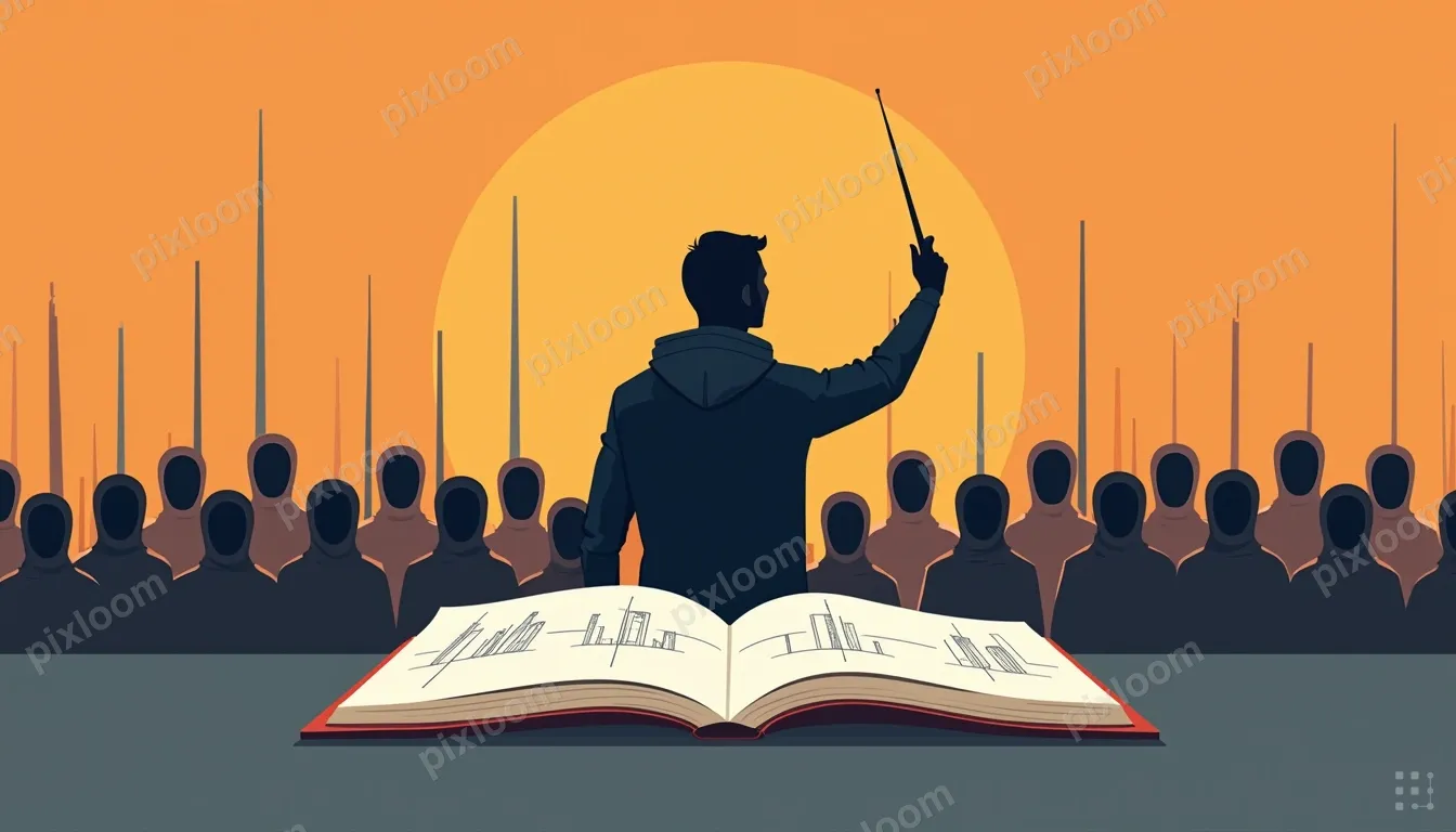 A man in a dark hoodie wearing raises a slender wand to addr