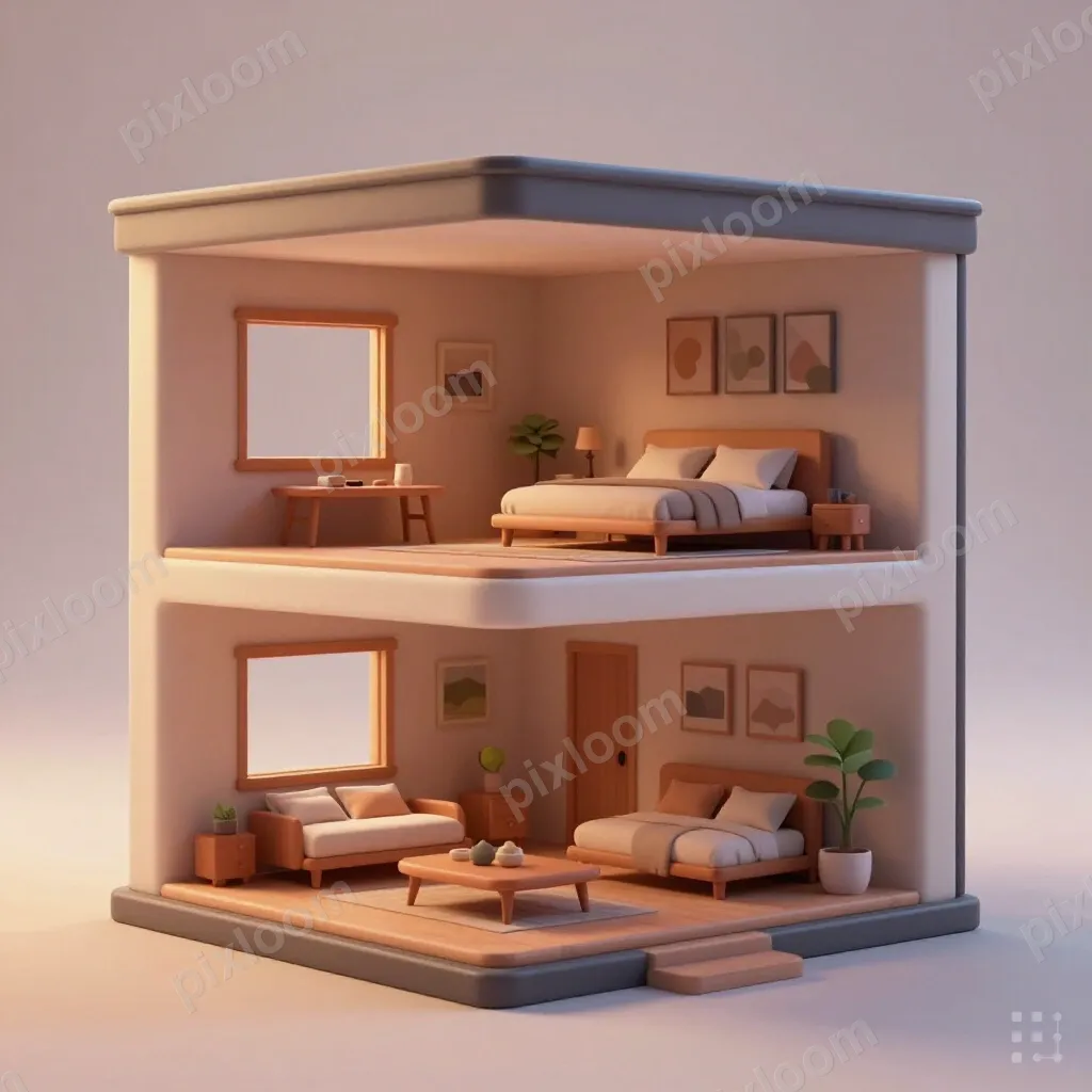 3D rendered architectural cross-section of a modern house, r